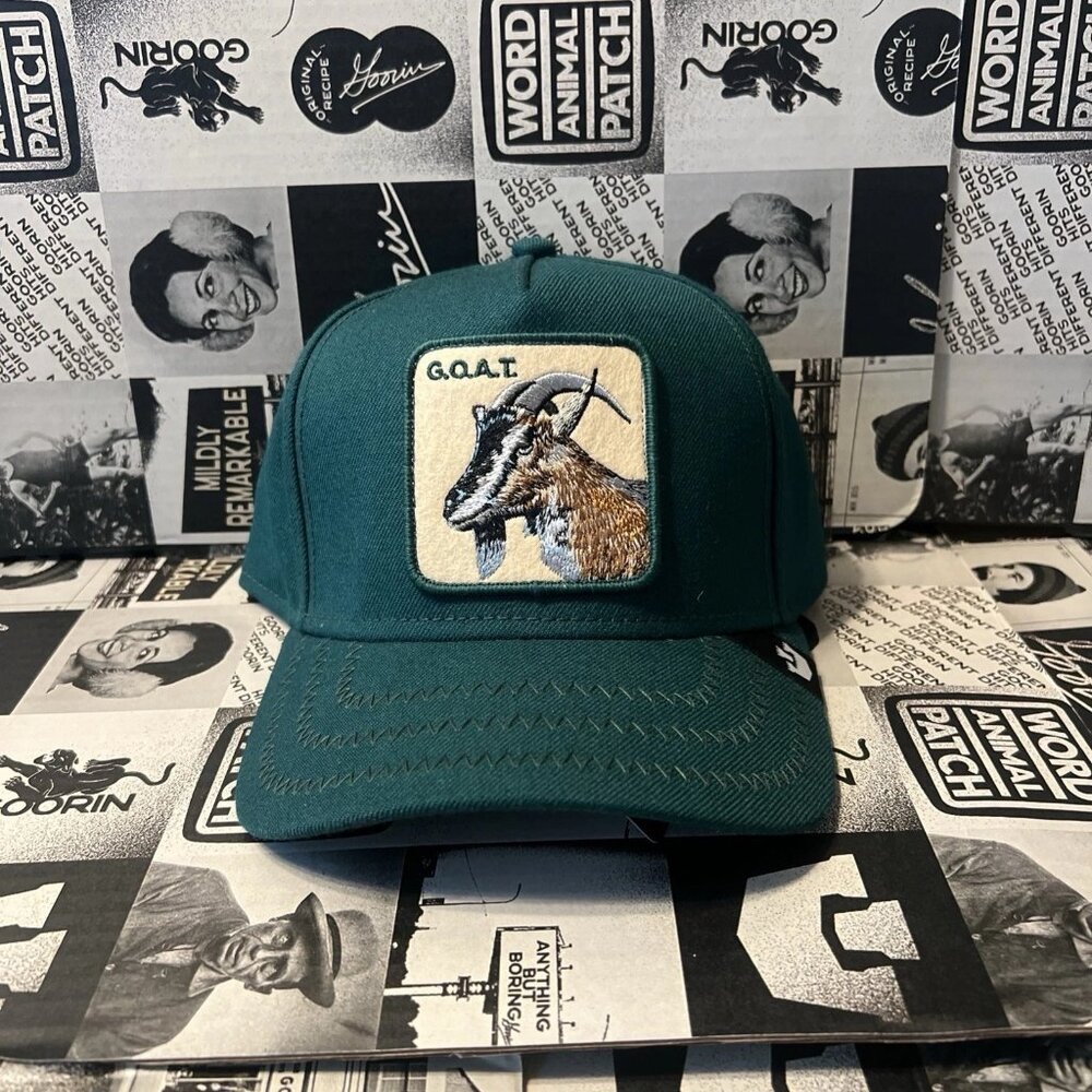 Goorin Bros Greatest Field 100 GOAT Green Trucker Snapback Hat (NWT)